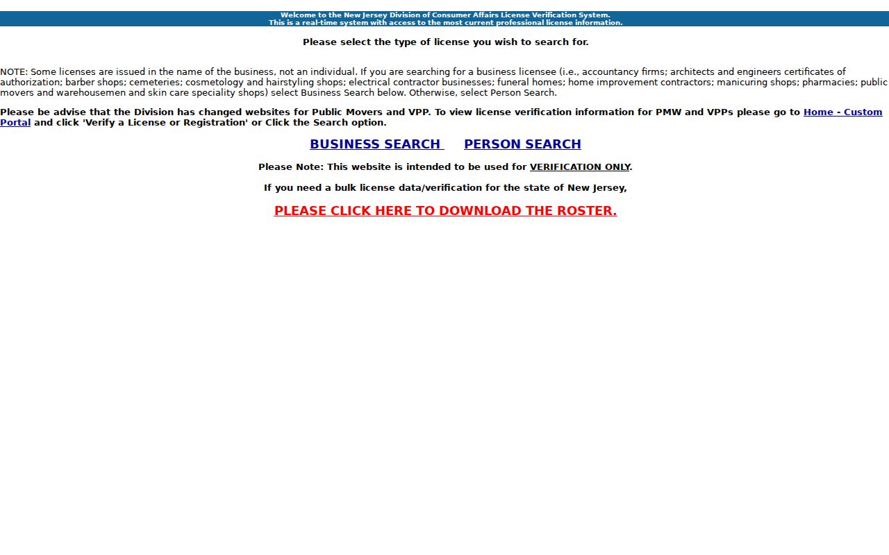 Orange residents directory reference to New Jersey professional license verification