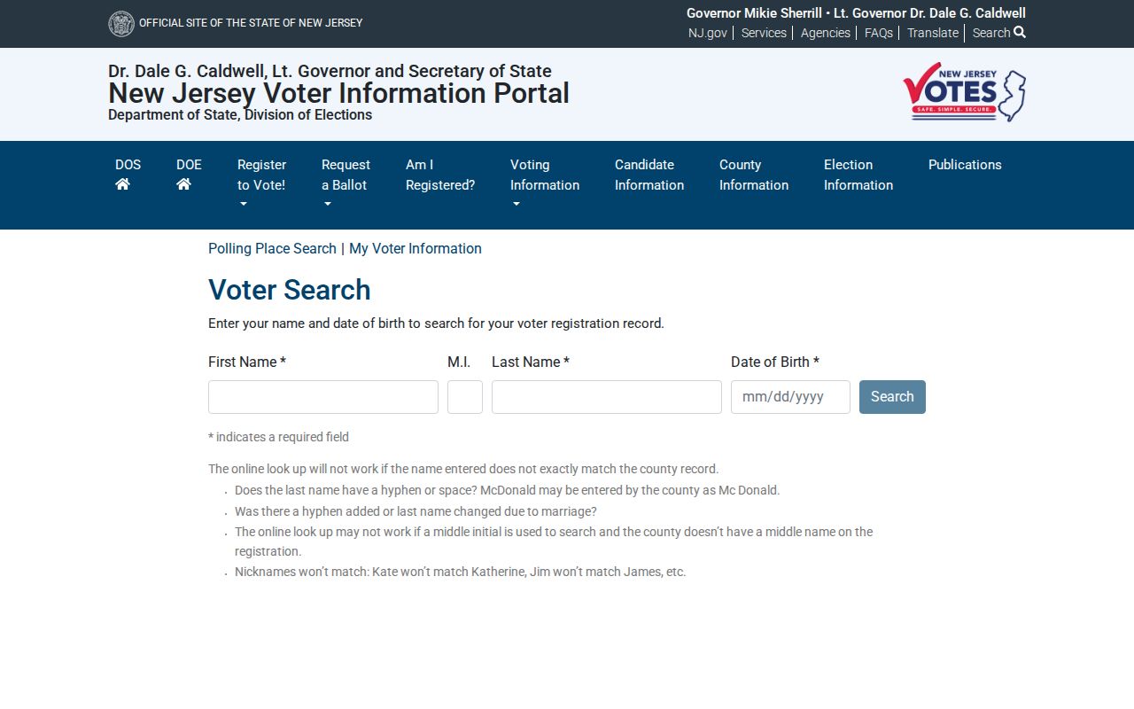 Orange residents directory view of the New Jersey voter status lookup