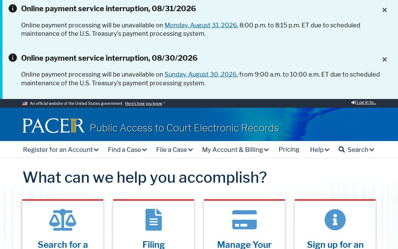 Orange residents directory reference to the PACER federal court access page