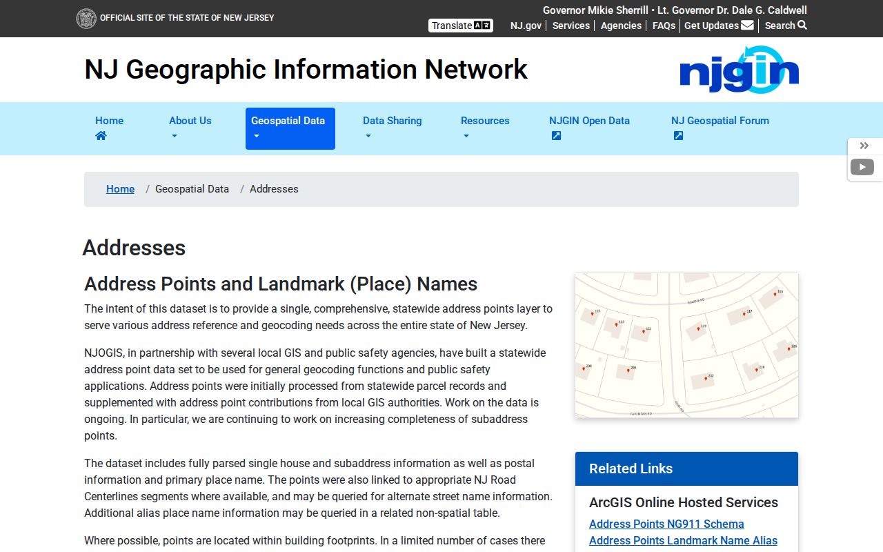 Orange ZIP code directory NJGIN address data with postal and subaddress fields